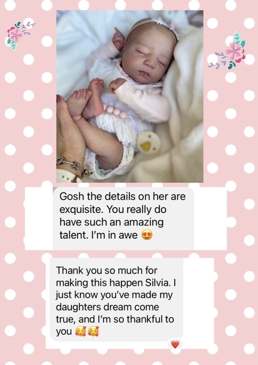 Message from Joanne B: Hi Silvia! Thank you so much for Johannah. She arrived today. I am absolutely besotted with her. Your artistry is amazing. You are very talented. Johannah is stunning. I will cherish her forever. I just adore her. I am so grateful to you.